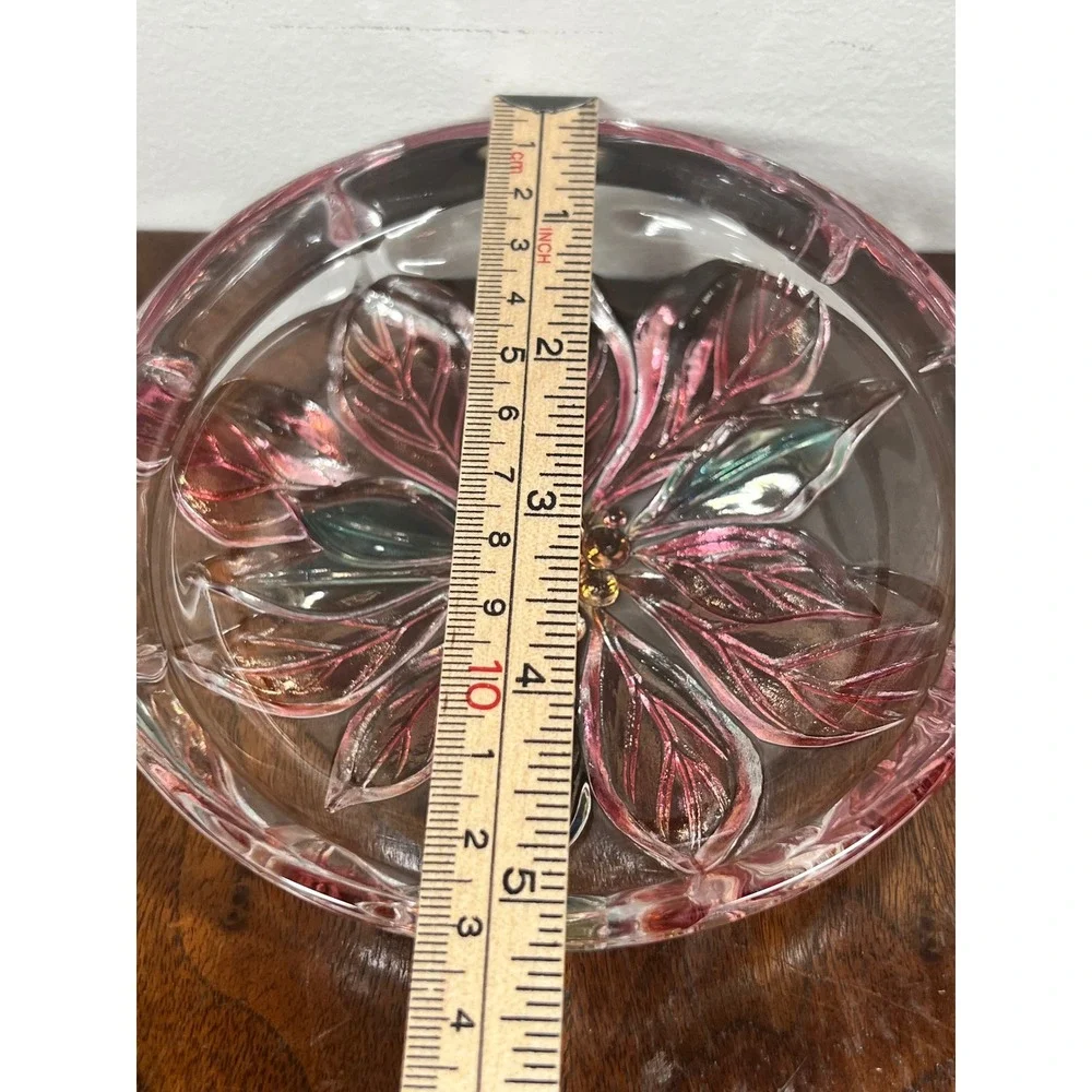 Savoir Vivre Candy Dish Glass Holiday Spirit Poinsettia Pink Clear Vintage 5